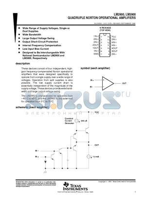 LM3900N datasheet - QUADRUPLE NORTON OPERATIONAL AMPLIFIERS
