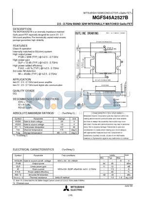 MGFS45A2527B datasheet - 2.5 - 2.7GHz BAND 32W INTERNALLY MATCHED GaAs FET