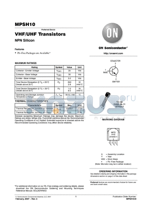 MPSH10RLRA datasheet - VHF/UHF Transistors NPN Silicon