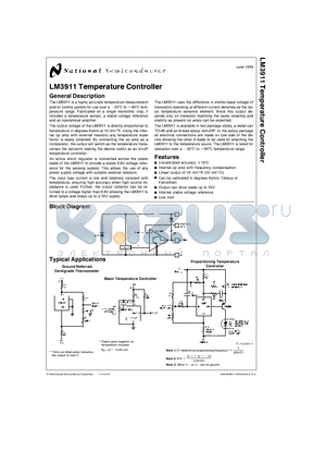 LM3911 datasheet - LM3911 Temperature Controller