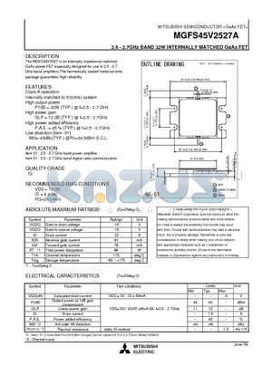 MGFS45V2527A datasheet - 2.5 - 2.7GHz BAND 32W INTERNALLY MATCHED GaAs FET