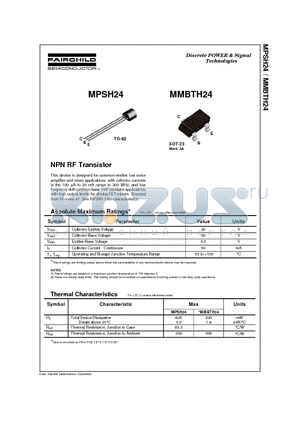 MPSH24 datasheet - NPN RF Transistor