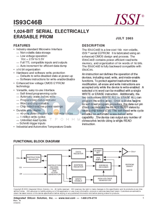 IS93C46B datasheet - 1,024-BIT SERIAL ELECTRICALLY ERASABLE PROM