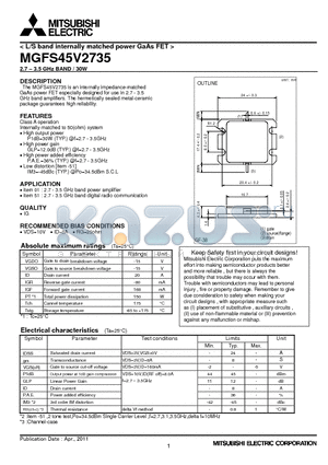 MGFS45V2735 datasheet - 2.7-3.5 GHz BAND / 30W