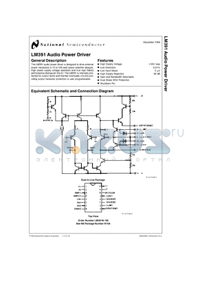 LM391N-100 datasheet - LM391 Audio Power Driver