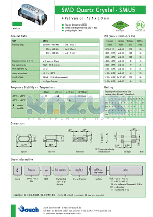 Q10.00-SMU5-12-50 datasheet - SMD Quartz Crystal