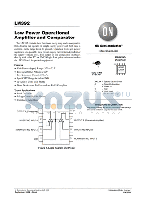 LM392DR2G datasheet - Low Power Operational Amplifier and Comparator