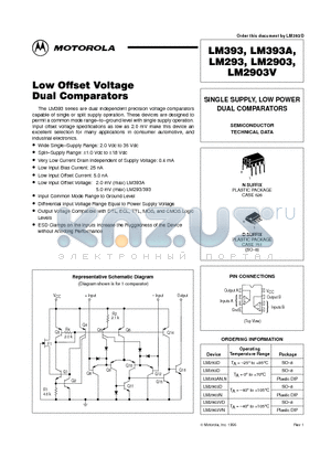 LM393 datasheet - SINGLE SUPPLY, LOW POWER DUAL COMPARATORS