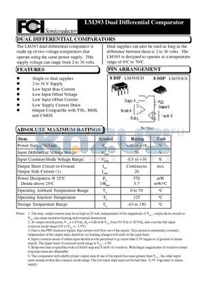 LM393 datasheet - Dual Differential Comparator