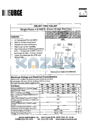 KBL405 datasheet - Single Phase 4.0 AMPS. Silicon Bridge Rectifiers