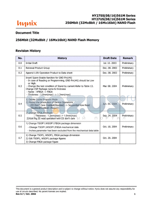 HY27SS561M datasheet - 256Mbit (32Mx8bit / 16Mx16bit) NAND Flash