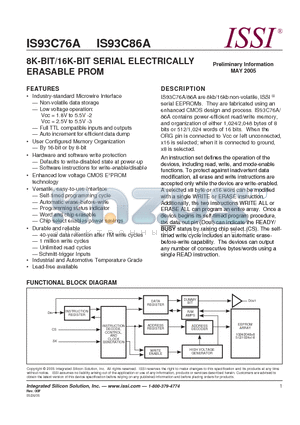 IS93C76A-2PLI datasheet - 8K-BIT/16K-BIT SERIAL ELECTRICALLY ERASABLE PROM