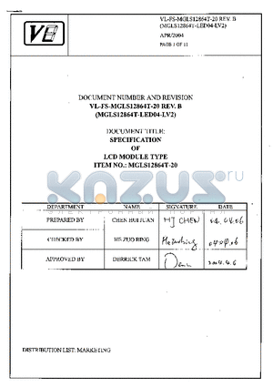 MGLS12864T-LED04-LV2 datasheet - SPECIFICATION OF LCD MODULE TYPE