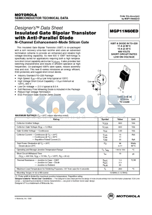 MGP11N60ED datasheet - SHORT CIRCUIT RATED LOW ON-VOLTAGE