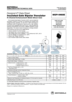 MGP14N60E datasheet - SHORT CIRCUIT RATED LOW ON-VOLTAGE