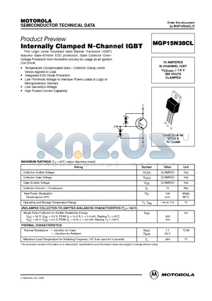 MGP15N38CL datasheet - Internally Clamped N-Channel IGBT