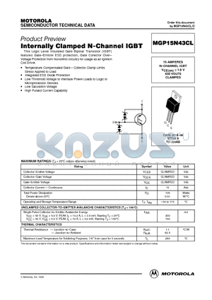 MGP15N43CL datasheet - Internally Clamped N-Channel IGBT