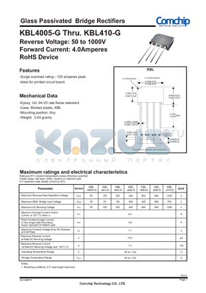 KBL410-G datasheet - Glass Passivated Bridge Rectifiers
