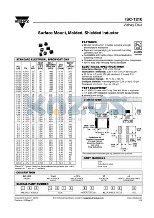 ISC-1210 datasheet - Surface Mount, Molded, Shielded Inductor