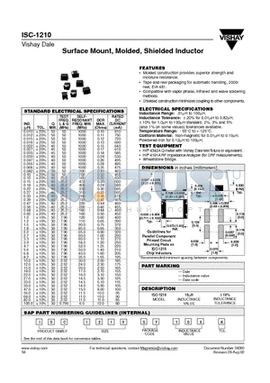 ISC1210 datasheet - Surface Mount, Molded, Shielded Inductor