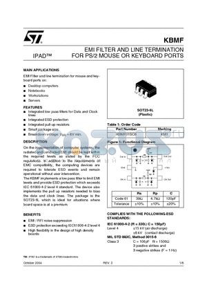 KBMF datasheet - EMI FILTER AND LINE TERMINATION FOR PS/2 MOUSE OR KEYBOARD PORTS