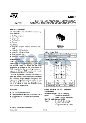 KBMF01SC6 datasheet - EMI FILTER AND LINE TERMINATION FOR PS/2 MOUSE OR KEYBOARD PORTS