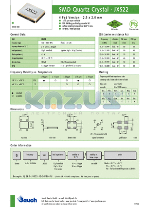 Q16.0-JXS22-12-10 datasheet - SMD Quartz Crystal