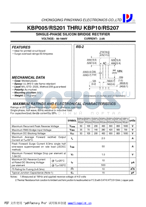 KBP005-RS201 datasheet - SINGLE-PHASE SILICON BRIDGE RECTIFIER