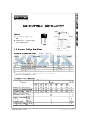 KBP005M datasheet - 1.5 Ampere Bridge Rectifiers