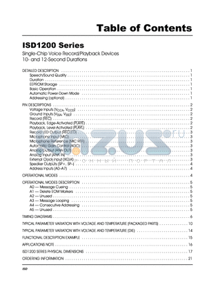 ISD1200 datasheet - Single-Chip Voice Record/Playback Devices 10- and 12-Second Durations