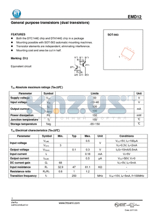 EMD12 datasheet - General purpose transistors (dual transistors)