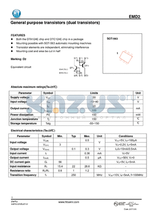 EMD2 datasheet - General purpose transistors (dual transistors)