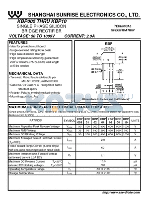 KBP02 datasheet - SINGLE PHASE SILICON BRIDGE RECTIFIER