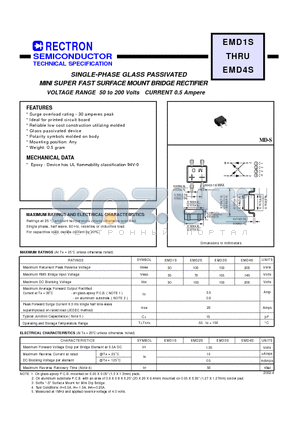 EMD1S datasheet - SINGLE-PHASE GLASS PASSIVATED MINI SUPER FAST SURFACE MOUNT BRIDGE RECTIFIER