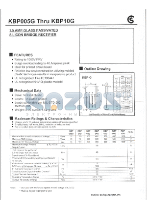 KBP02G datasheet - 1.5 AMP GLASS PASSIVATED SILICON BRIDGE RECTIFIER