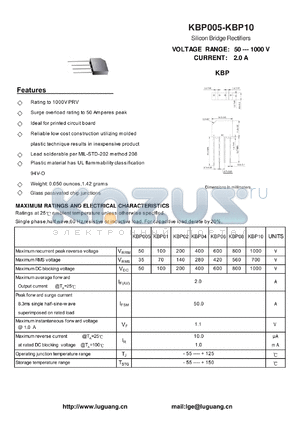 KBP02 datasheet - Silicon Bridge Rectifiers