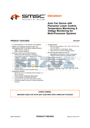 EMC6W201-AEZG datasheet - Auto Fan Device with Piecewise Linear Control, Temperature Monitoring & Voltage Monitoring for Multi-Processor Systems