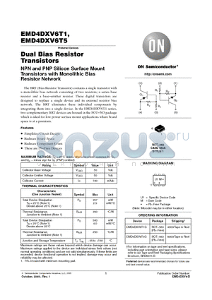 EMD4DXV6T1 datasheet - Dual Bias Resistor Transistors NPN and PNP Silicon Surface Mount Transistors with Monolithic Bias Resistor Network