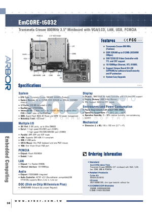 EMCORE-T6032 datasheet - Transmeta Crusoe 800MHz 3.5