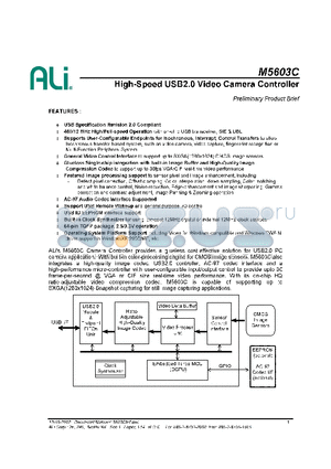 M5603C datasheet - HIGH-SPEED USB2.0 VIDEO CAMERA CONTROLLER