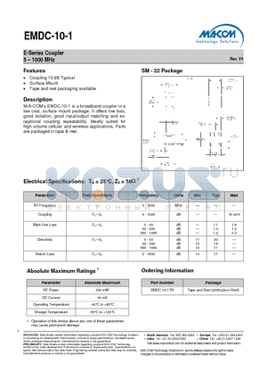 EMDC-10-1 datasheet - E-Series Coupler 5 - 1000 MHz