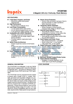 HY29F080G90 datasheet - 8 Megabit (1M x 8), 5 Volt-only, Flash Memory