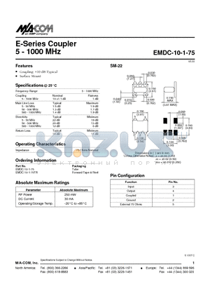 EMDC-10-1-75 datasheet - E-Series Coupler 5 - 1000 MHz