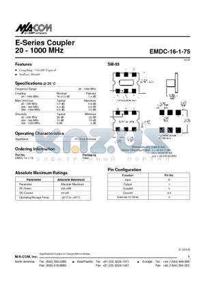 EMDC-16-1-75 datasheet - E-Series Coupler 20 - 1000 MHz
