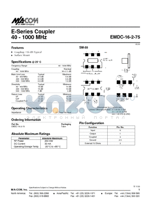 EMDC-16-2-75 datasheet - E-Series Coupler 40 - 1000 MHz