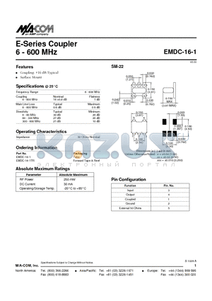 EMDC-16-1 datasheet - E-Series Coupler 6 - 600 MHz