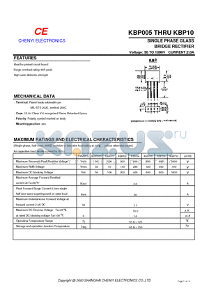 KBP08 datasheet - SINGLE PHASE GLASS BRIDGE RECTIFIER