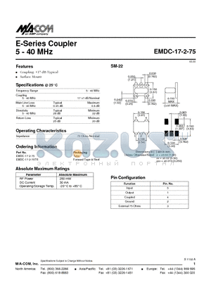 EMDC-17-2-75 datasheet - E-Series Coupler 5 - 40 MHz
