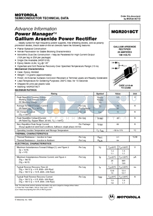 MGR2018CT datasheet - Power Manager Gallium Arsenide Power Rectifier