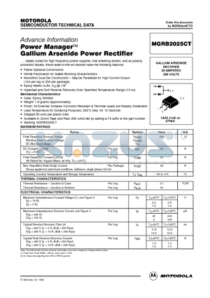 MGRB2025CT datasheet - Power Manager Gallium Arsenide Power Rectifier